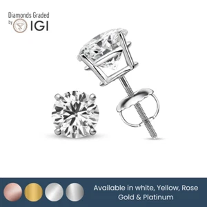 IGI 3.00  EVS1 Round Cut Lab Grown Diamond Stud Earrings-18k White Gold - Picture 1 of 4