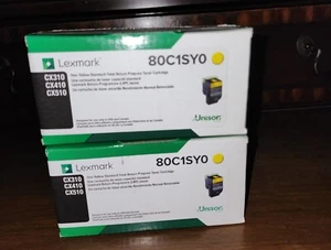 (2) New Sealed Lexmark 80C1SY0 Yellow Toner Cartridges CN310, CX410, CX510 - Picture 1 of 3
