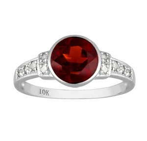 Anillo de diamantes y granate redondo genuino de oro blanco de 10 K estilo vintage - Imagen 1 de 5