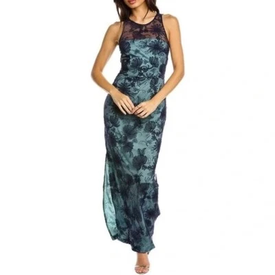 NWT JS Collections Carter Halter Sequim Floral Column Gown Size 2  Blue Green - Image 1 of 3