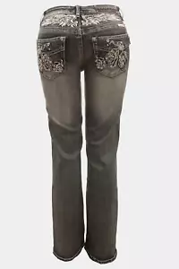 Ladies Rhinestone Denim Pants with Motorcycle Design on Pocket #4047 - Picture 1 of 2
