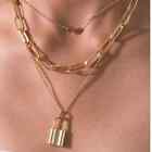 NEW 18 karat yellow gold plated triple layer lock and heart necklace jewelry B21