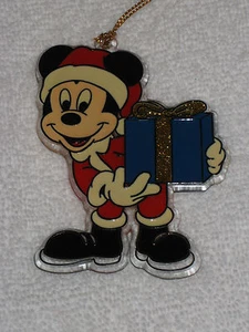 Disney Mickey Mouse Holding Blue Present Acrylic Suncatcher Christmas Ornament - Picture 1 of 2