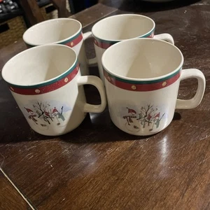 Christmas Royal Seasons Stoneware Coffee Cups Set Of Four - Picture 1 of 2