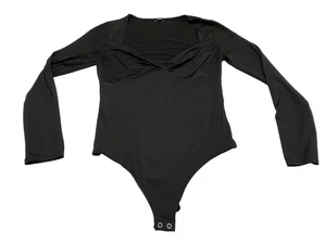 Express Body Contour Body Damen Medium Schwarz Langarm Druckknopf Tanga - Bild 1 von 5