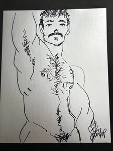 Metallic Foil Nude Male Ink Drawing- Original Fine Art- Direct from Artist - Picture 1 of 2