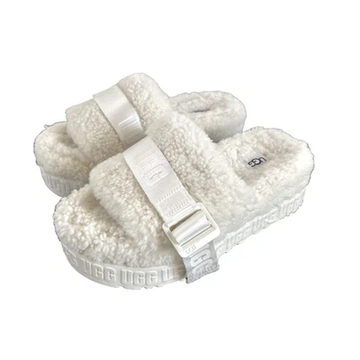 UGG FLUFFITA SLIDE Woman's White Shearling Platform Sandals Shoe Slipper Size 5 - Image 1 of 4