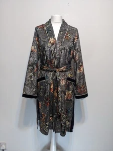 ZARA Blue Grey Floral Velvet Jacquard Kimono Duster Belted Jacket Size M - Picture 1 of 9