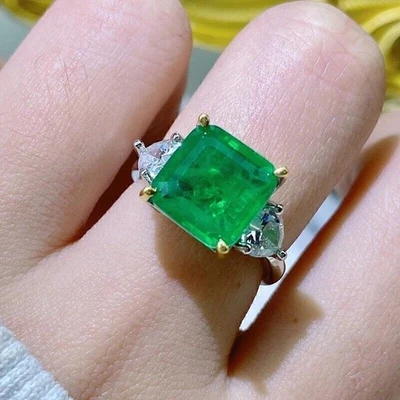 New 10mm Square Neon Green Citrine Topaz Gemstone Charm Women Silver Ring - Image 1 of 4