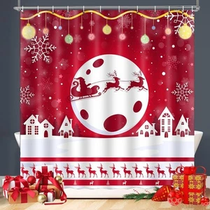 Christmas Red Shower Curtain 72x72 Inch Holiday Xmas Bokeh White 12 Hooks - Picture 1 of 8