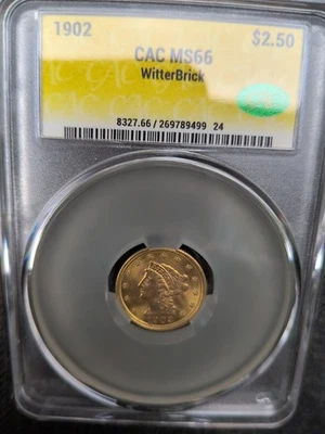 1902 $2.5 Gold Liberty Head Uncirculated CAC MS -66 Gold Label Witterbrick C 666 - Image 1 of 4