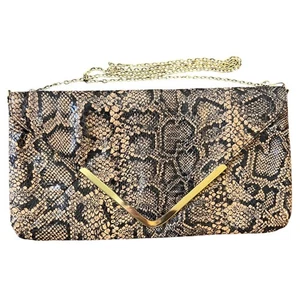 Miss Selfridge große Python Schlangenmuster Clutch mit Goldkettenriemen Y2K 2000er 90er - Bild 1 von 11