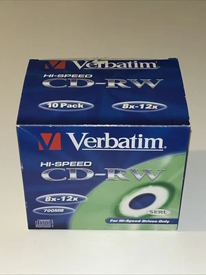 10 x CD-RW Hi-Speed Rewritable CD Verbatim 8x-12x 700mb - Individual Jewel Cases - Image 1 of 4