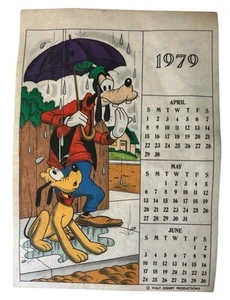 Vtg Disney 1979 Tapestry Calender Goofy Pinocchio Double Sided Cartoon 12.5”x9” - Picture 1 of 2