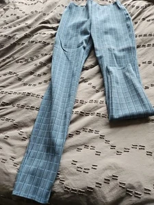 Theory Women's Skinny Legging Small Blue Grid Textured Cigarette Pant Pull On P - Picture 1 of 2