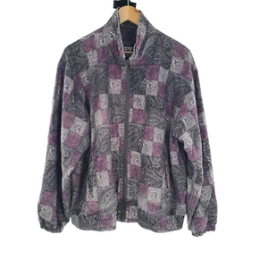 Vital Zone Jacket Large Geometric Paisley 100% Silk Shell Full Zip Purple Gray - Picture 1 of 7