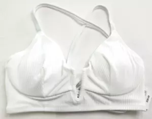 Shade & Shore Womens Solid White Ribbed Underwired Swim Top Sizse 36 D V Wire - Picture 1 of 5