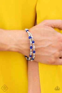 Paparazzi "Ethereally Entangled" Rhinestone, Silver & Blue Beaded Coil Bracelet - Picture 1 of 2