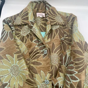 3 SISTERS Retro Blumenmuster braun blaugrün Damen Designer Boutique Erbsenmantel XS AUSGABE - Bild 1 von 15