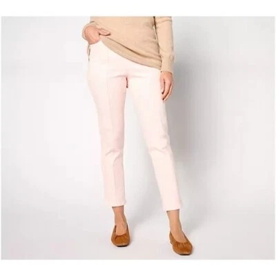 Isaac Mizrahi Live! Pantalones de mezclilla de punto de pierna recta al tobillo rosa claro para mujer altos 6 Foto 1 de 4