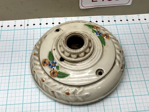 Vintage Art Deco Floral Porcelain Ceiling Light Fixture - Pull Chain - Picture 1 of 10