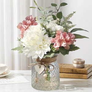 Faux Flowers in Vase Artificial Silk Flowers with Vase Centerpiece Decoration... - Picture 1 of 9