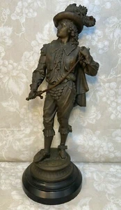 Französischer Musketier mit gezogenem Schwert Metallguss Figur auf Schiefersockel 20" hoch - Bild 1 von 12