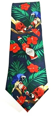 Tabasco Hawaiian Tropical Floral Parrot Navy Blue Mens Tie Necktie - Image 1 of 4