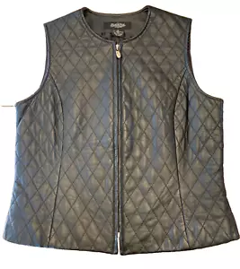 Peck and Peck Black Lamb Leather Vest Women’s M Quilted Design Zip Biker Casual - Picture 1 of 8