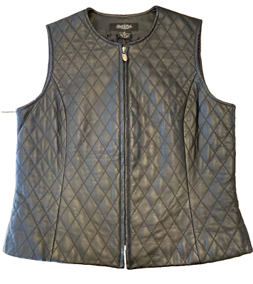 Chaleco de cuero de cordero negro Peck and Peck para mujer diseño acolchado M cremallera motociclista informal Foto 1 de 4