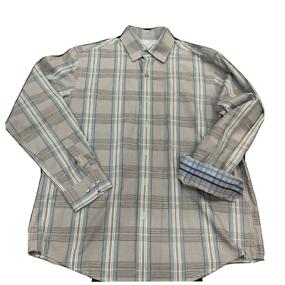 Nuevo Tasso Elba Algodón Botón Hombre Talla M 15-15 1/2 Manga Larga Azul Gris Cuadros. Foto 1 de 4