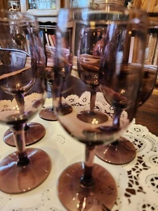 Vintage Libbey Stemware 6" Wine Glasses Set Of 6 Cordial Purple Amethyst MCM - Picture 1 of 7
