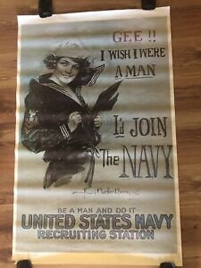Affiche de recrutement vintage Howard Chandler Christy Navy « Gee I Wish I Was A Man »