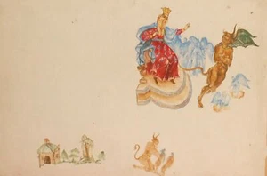Pintura gouache vintage escena religiosa - Imagen 1 de 12