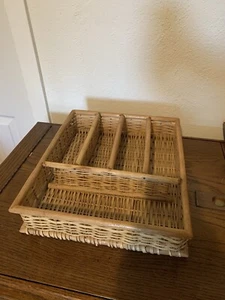 Vintage Wicker Rattan Silverware Tray Divided Basket Organizer Boho Home - Picture 1 of 16