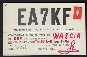 QSL QSO CB Radio CARD"EA7KF,Juan Ruiz,66",Sevilla,Espana(Q6446) - Picture 1 of 2