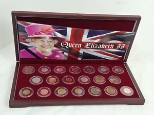 Colección Reina Isabel II de 20 monedas caja de madera conjunto retrato moneda mundial - Imagen 1 de 24