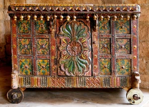 Antique Indian Damchiya Bridal Trunk Rustic Box Indian Storage Box Red Tribal