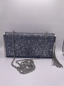 Gunmetal Glitter Rectangle Evening Clutch Shoulder Bag Magnet Closure - Picture 1 of 5