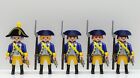 4 Soldats + Officier Bleu Jaune Playmobil Pour Garde Uniforme Suède Custom RAR