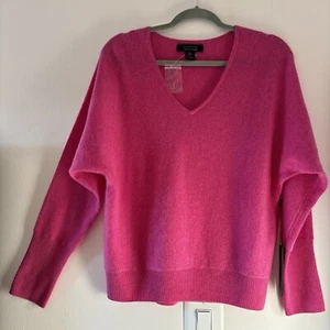 Maglione donna Tahari scollo a V 2 strati in cashmere taglia M, colore magenta nuovo con etichetta - Foto 1 di 8