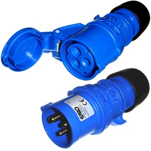 16 Amp 3 Pin 240V Blue Plug and Coupler Socket IP44 16A Industrial - Picture 1 of 1