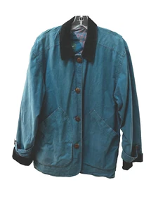Hunt Club VTG Barn Chore Coat Jacket Women M Green Flannel Lined Corduroy Trim - Picture 1 of 7