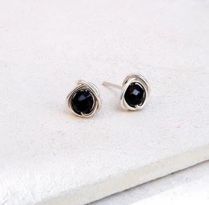 Black Onyx Stud Earrings 925 Sterling Silver, Gemstone 4mm Handmade Gift Wrapped - Picture 1 of 5