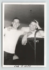 Photo B&W 3-1/4x4 1/2 Military Soldiers in Barrack Bed - Picture 1 of 1
