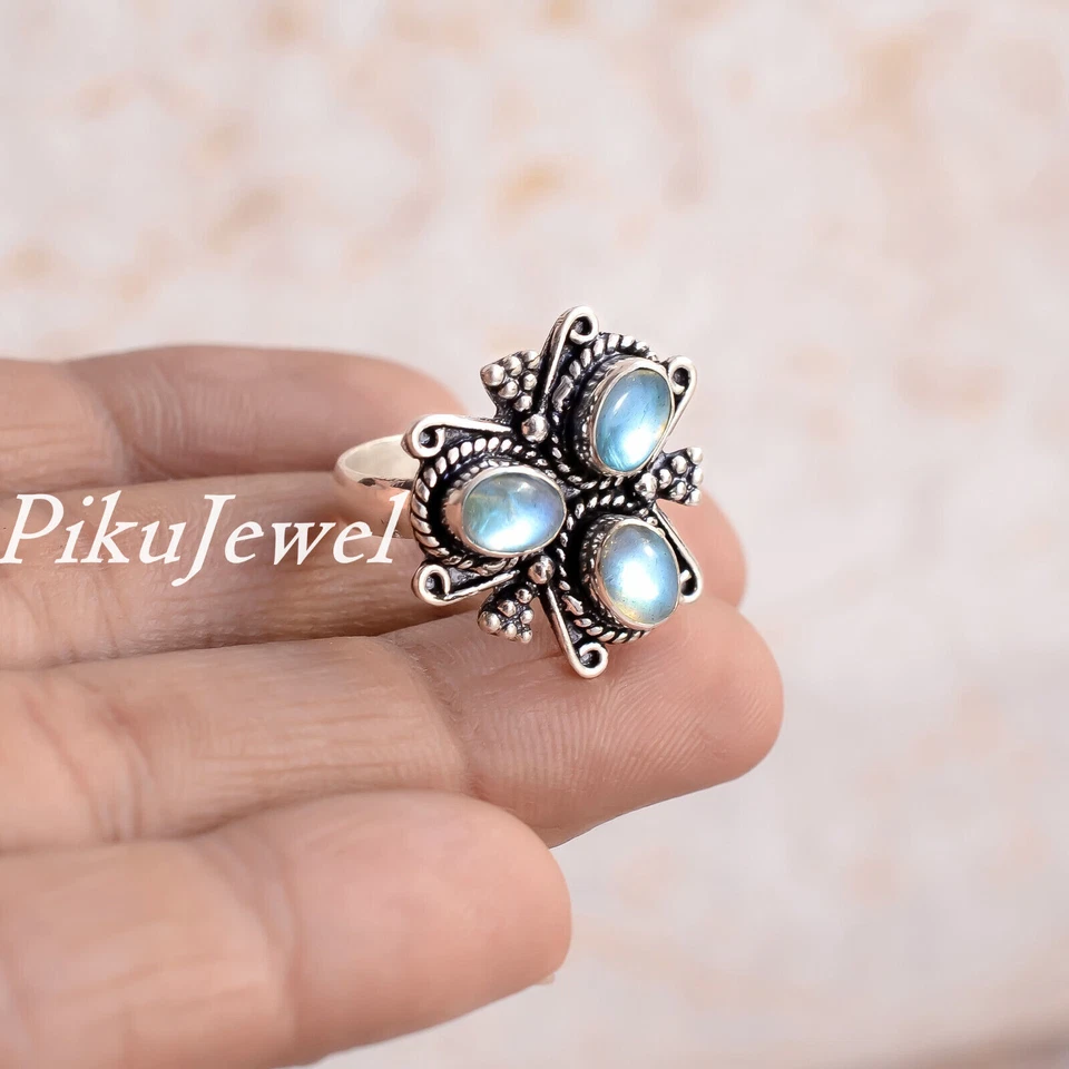 Anello in argento sterling 925 con pietra preziosa labradorite fuoco blu... - Immagine 1 di 4