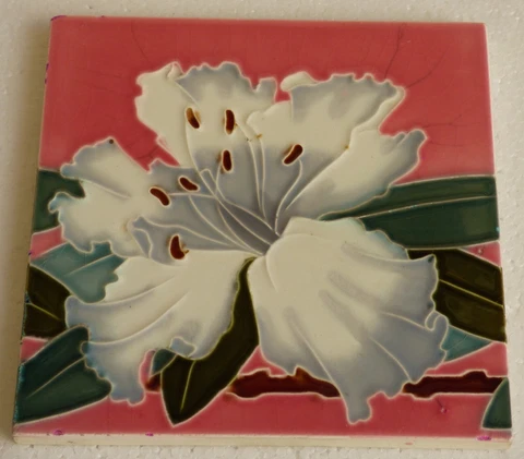 rArE Pink Hibiscus Jugendstil Art Nouveau Tile Kachel Carreau Hemixem Tegel Cover