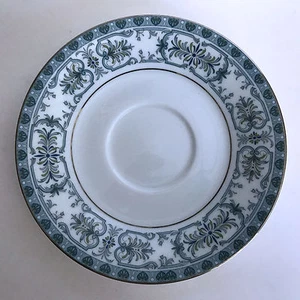 Noritake Burlington 2081 Saucer Blue Feather Scroll Silver Trim - Picture 1 of 3