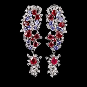 Summer 925 Silver Earrings Pear Ruby Tanzanite Natural Gemstone jewelry - Picture 1 of 14