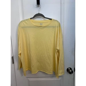Planet By Lauren G Pima Cotton Detail Open Neck OS Tee Raw Edges Minimalist Boxy - Bild 1 von 4